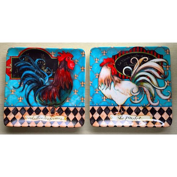 PLATES-SALAD/LUNCH/BUFFET-CERTIFIED INT'L-French Barnyard-Roosters-Colorful - Picture 7 of 13
